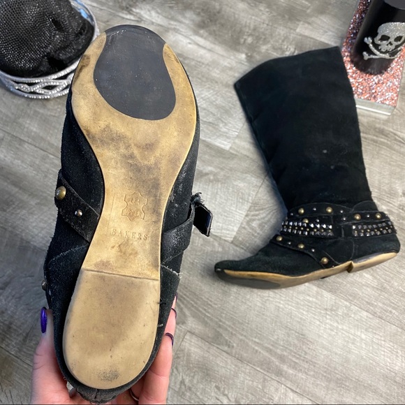 Bakers black tall suede riding boots studded ankle - Picture 7 of 8